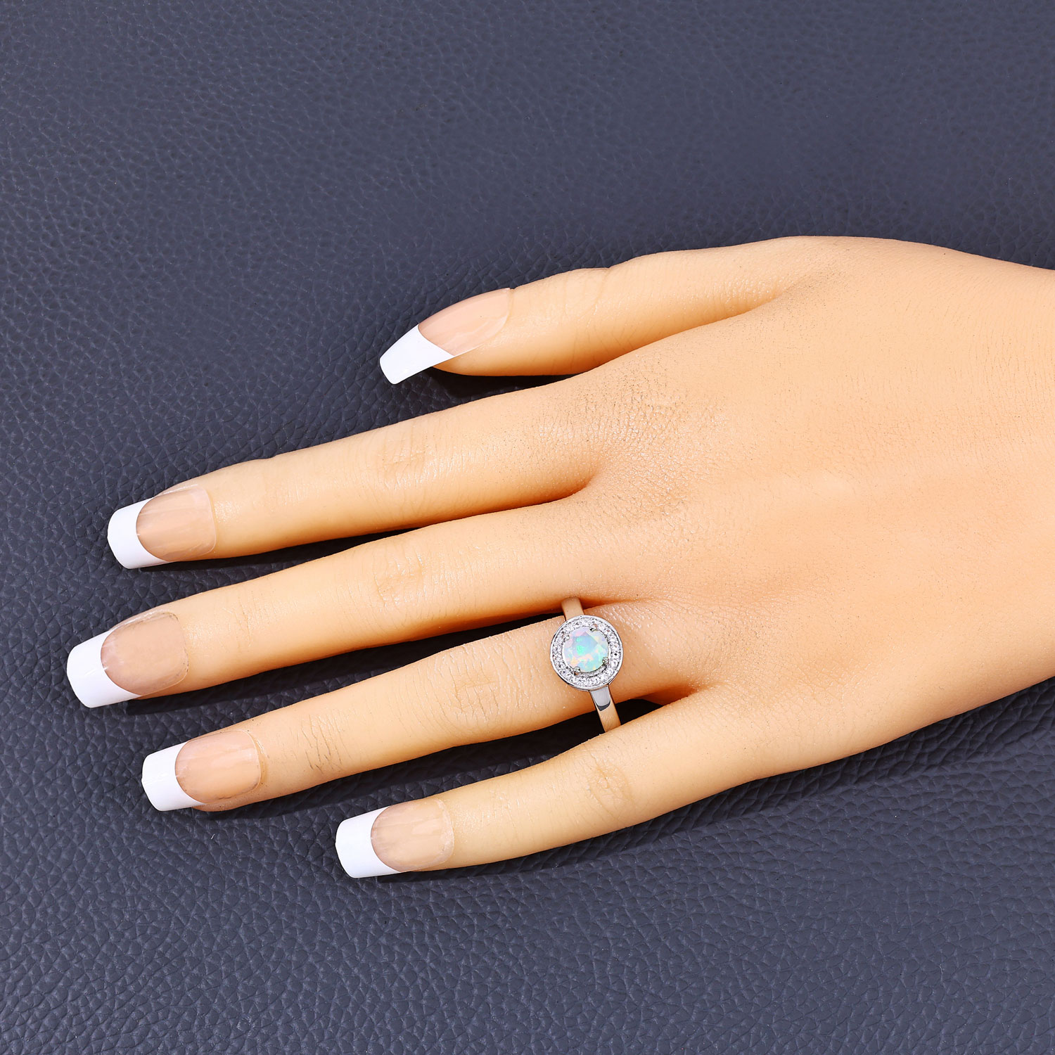 0.61 Carat Genuine Ethiopian Opal and Created White Sapphire .925 Sterling Silver Ring