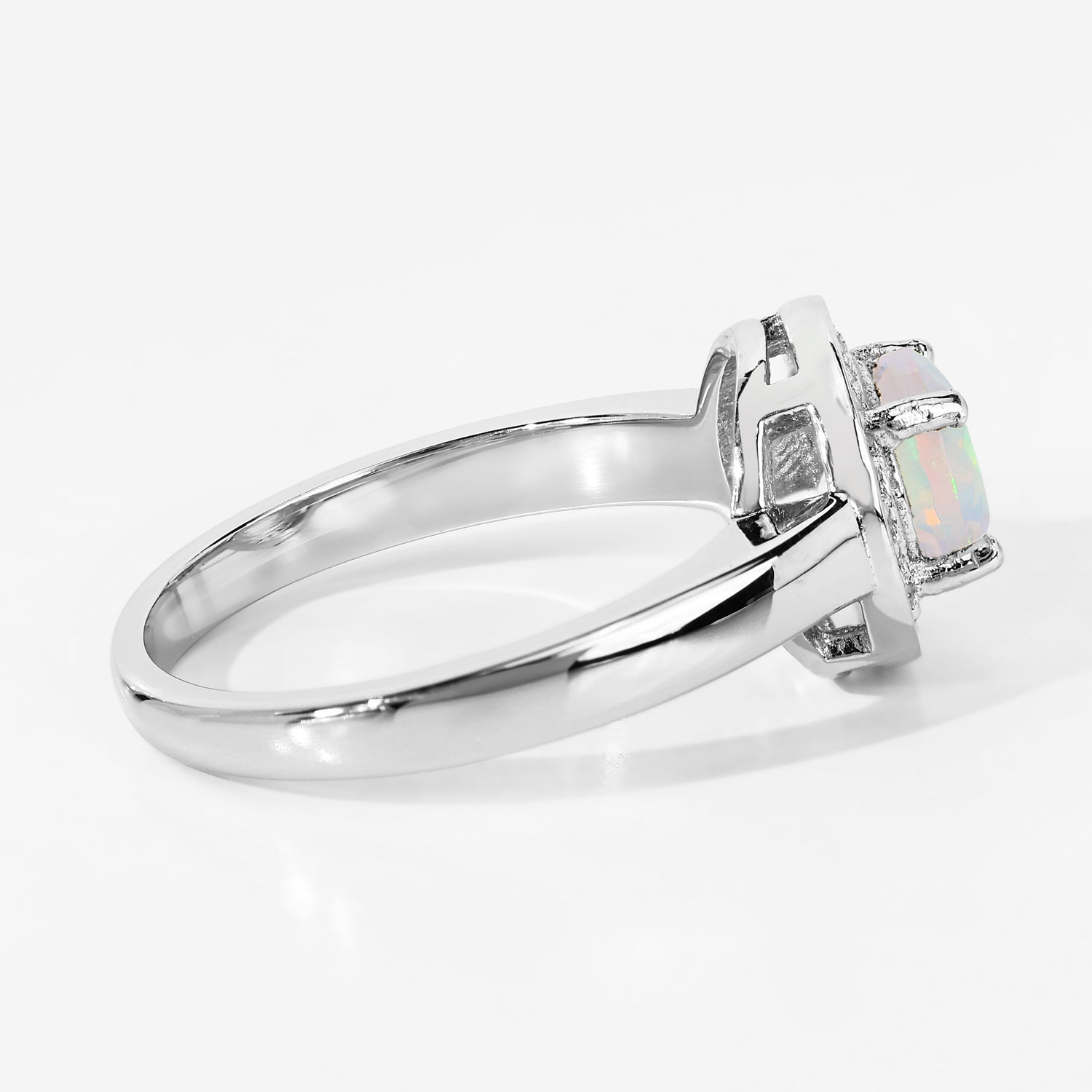 0.61 Carat Genuine Ethiopian Opal and Created White Sapphire .925 Sterling Silver Ring