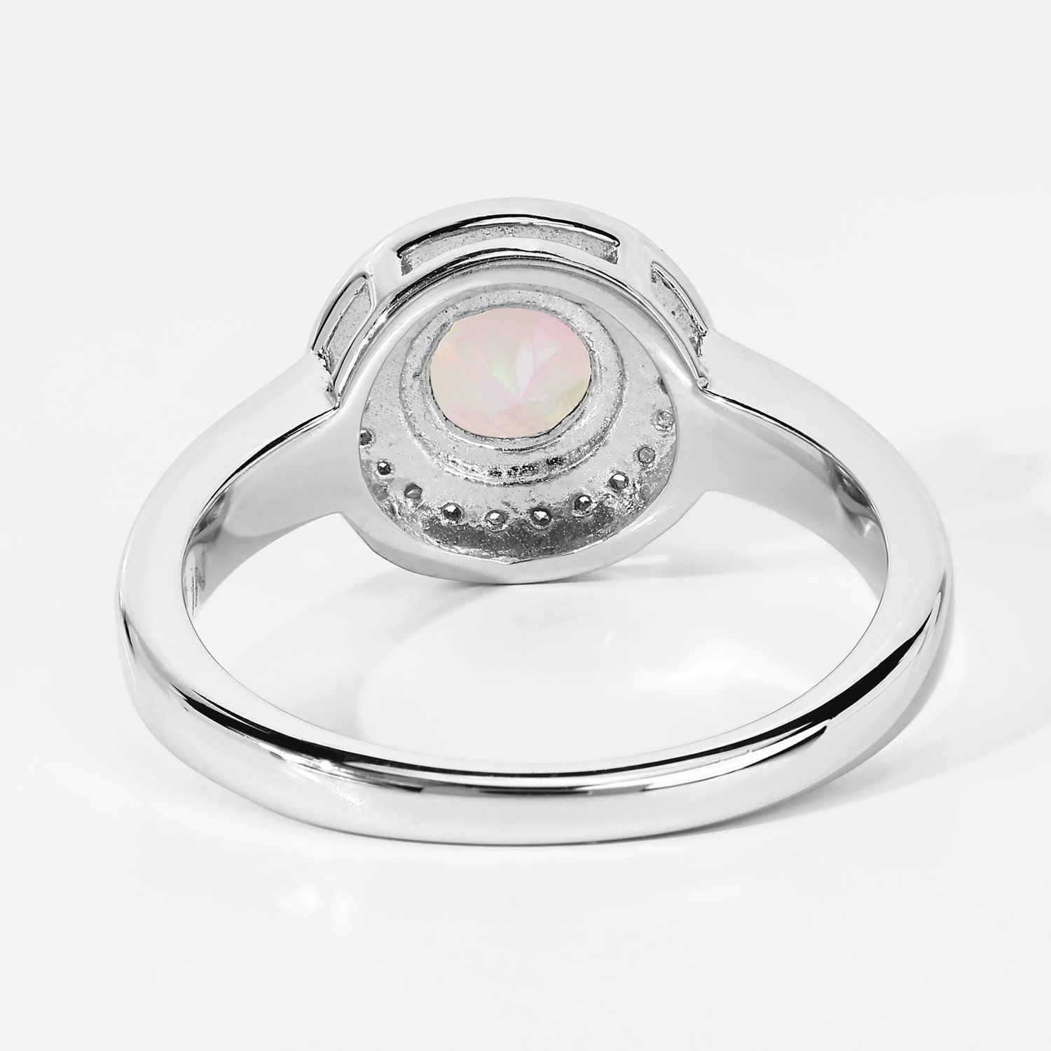 0.61 Carat Genuine Ethiopian Opal and Created White Sapphire .925 Sterling Silver Ring