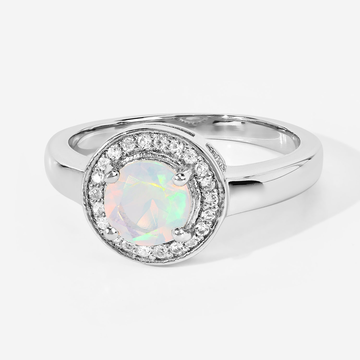 0.61 Carat Genuine Ethiopian Opal and Created White Sapphire .925 Sterling Silver Ring