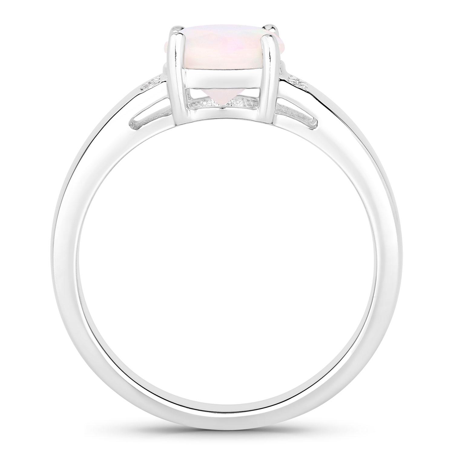 0.68 Carat Genuine Ethiopian Opal and Created White Sapphire .925 Sterling Silver Ring
