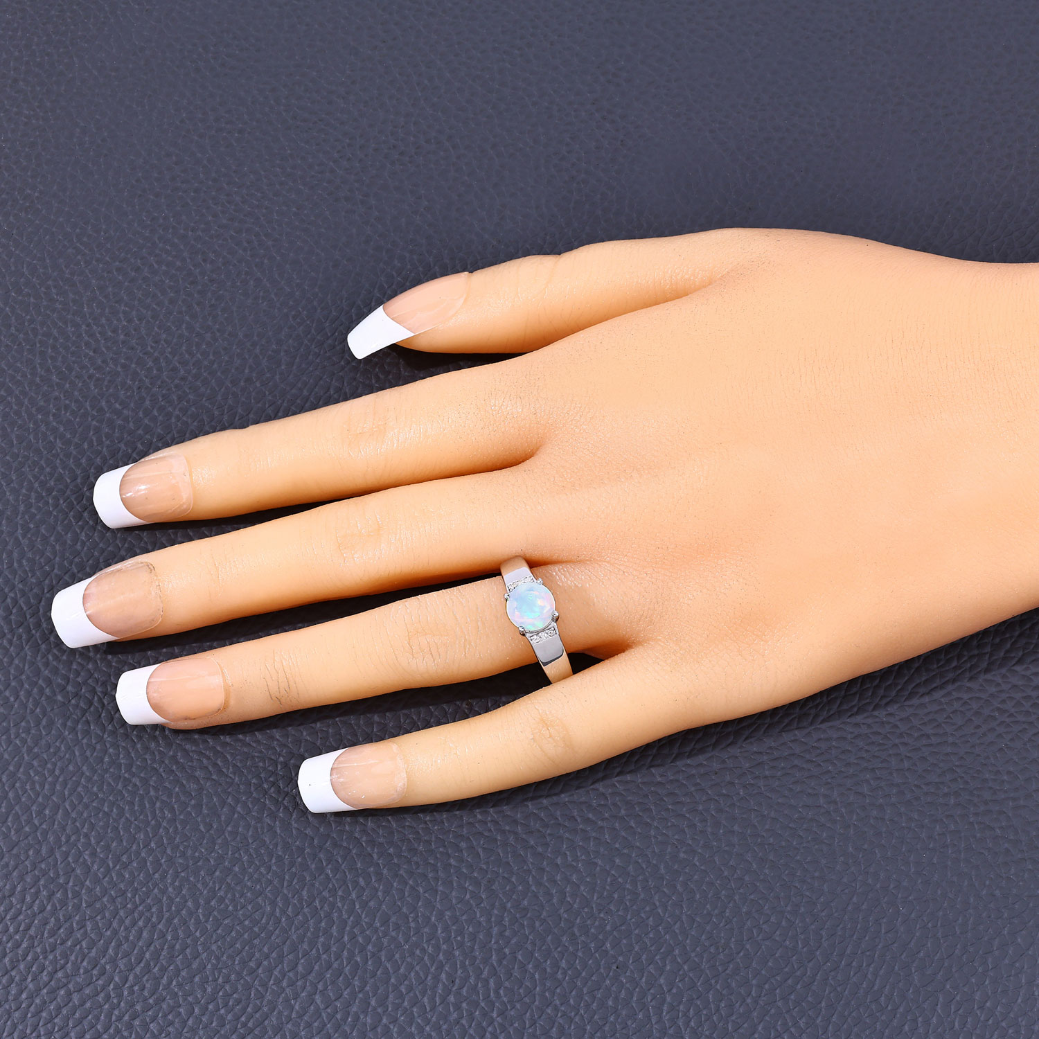 0.68 Carat Genuine Ethiopian Opal and Created White Sapphire .925 Sterling Silver Ring