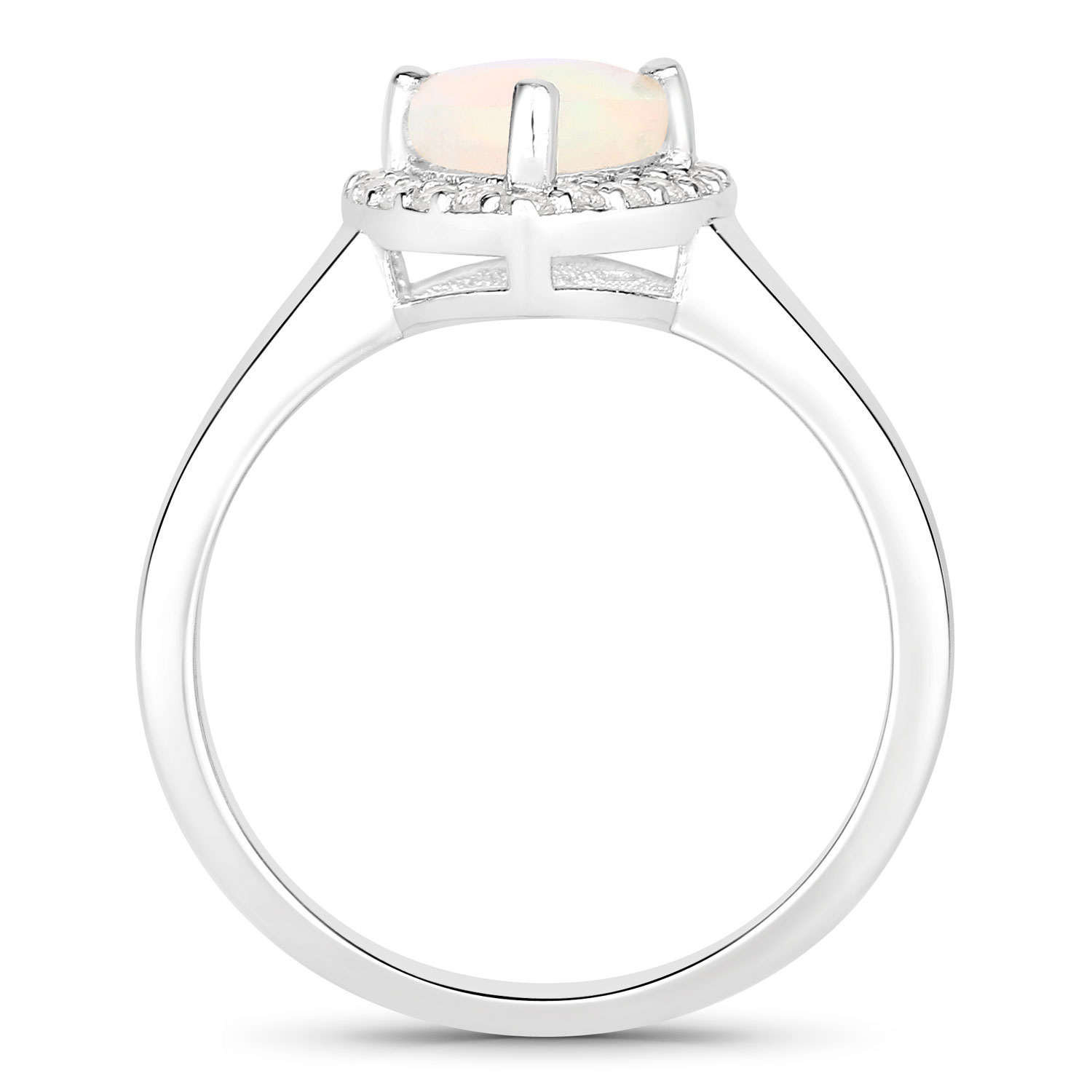 0.76 Carat Genuine Ethiopian Opal and Created White Sapphire .925 Sterling Silver Ring