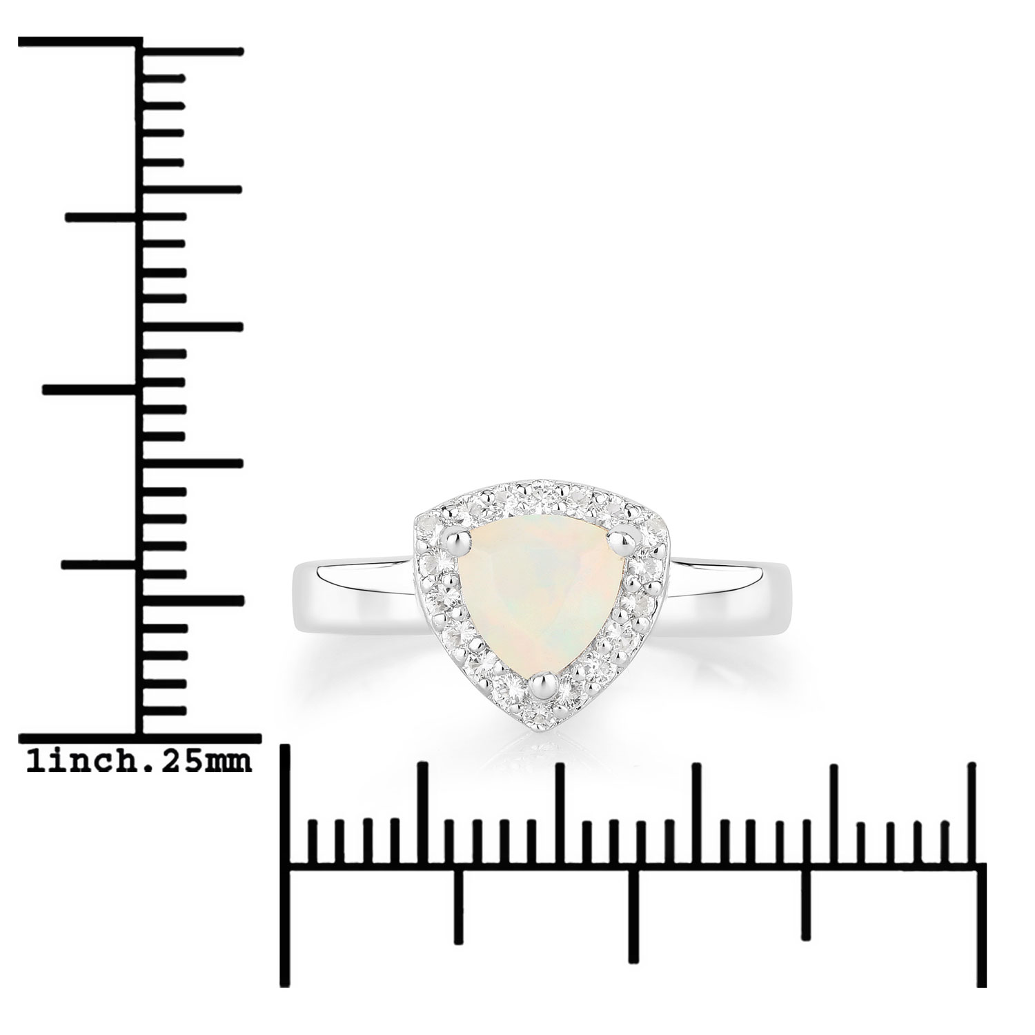 0.76 Carat Genuine Ethiopian Opal and Created White Sapphire .925 Sterling Silver Ring