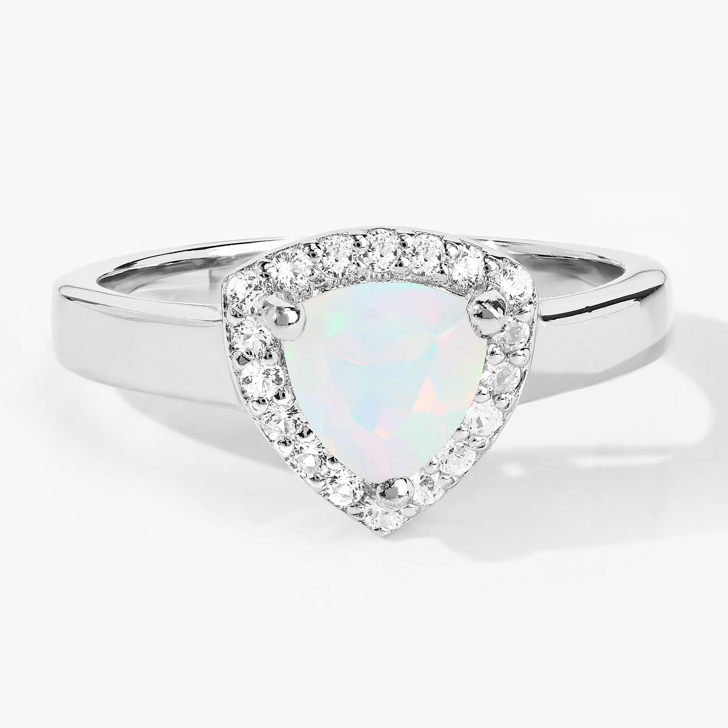0.76 Carat Genuine Ethiopian Opal and Created White Sapphire .925 Sterling Silver Ring