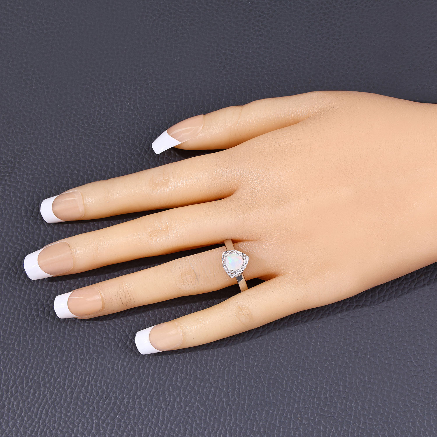 0.76 Carat Genuine Ethiopian Opal and Created White Sapphire .925 Sterling Silver Ring