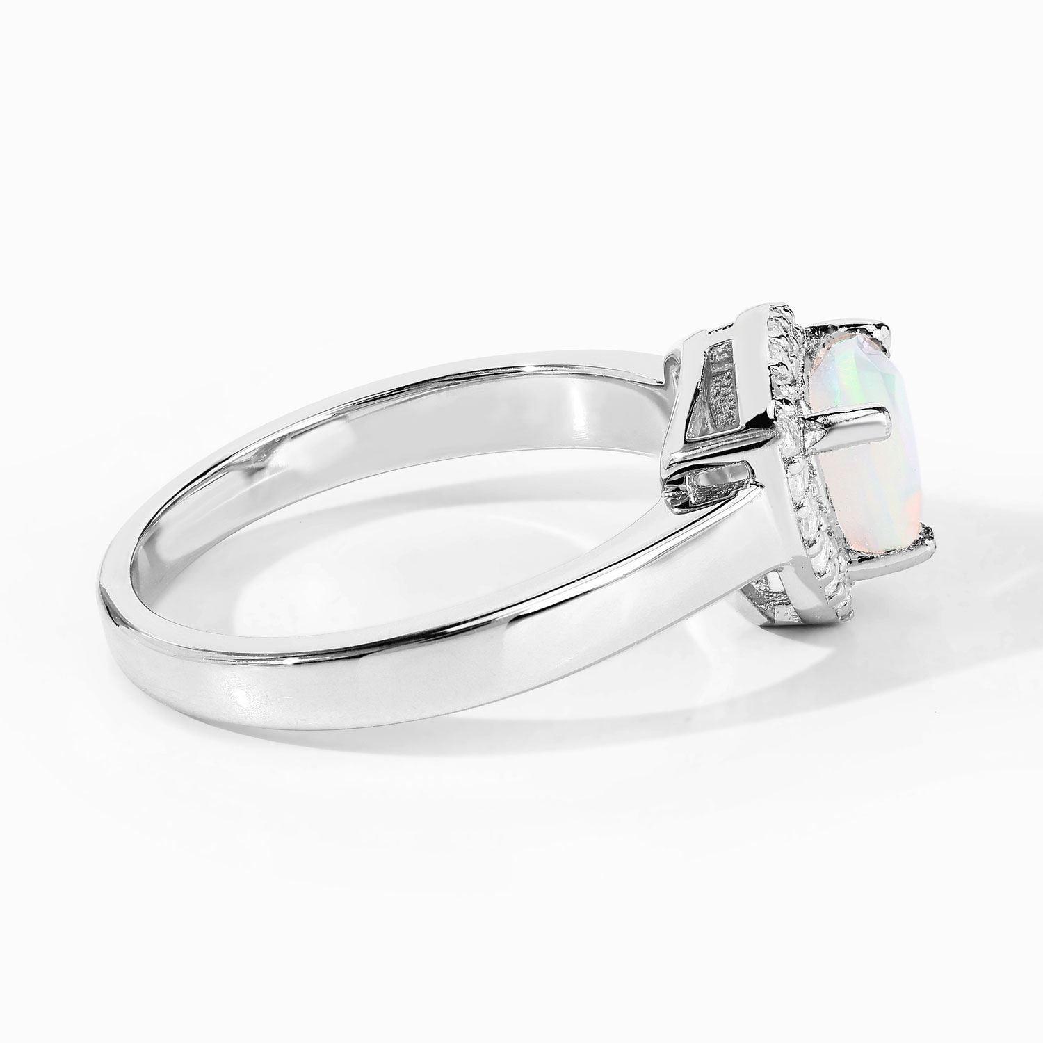 0.76 Carat Genuine Ethiopian Opal and Created White Sapphire .925 Sterling Silver Ring