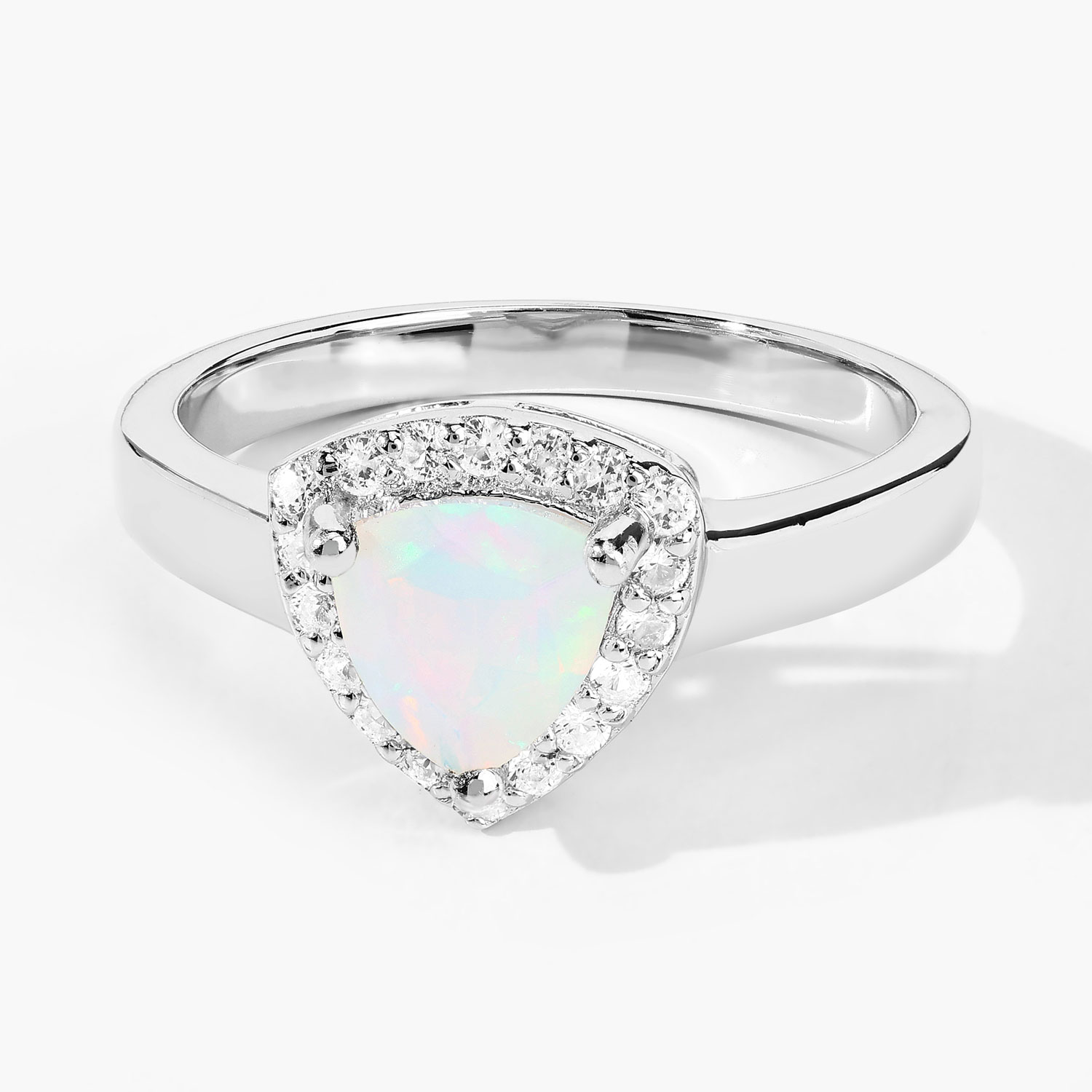 0.76 Carat Genuine Ethiopian Opal and Created White Sapphire .925 Sterling Silver Ring