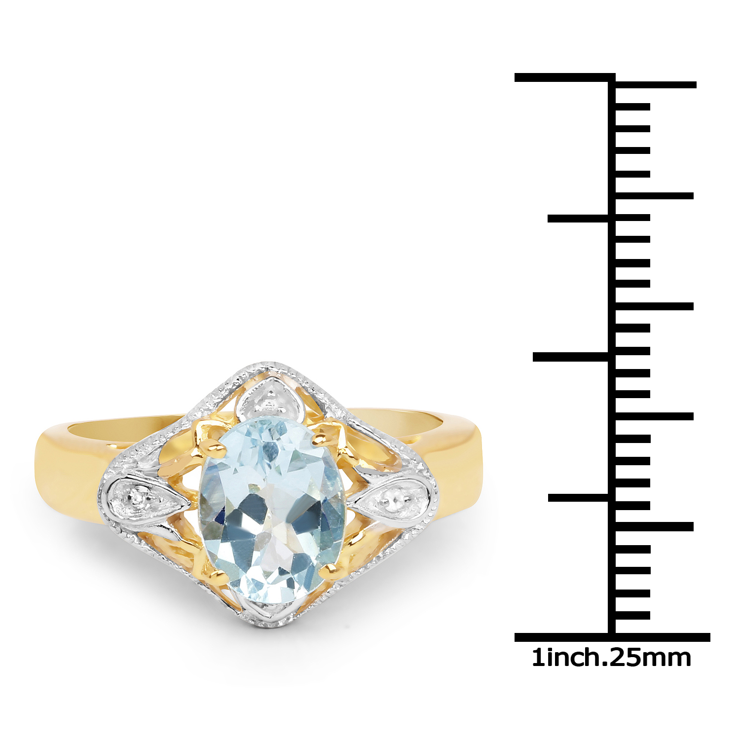 14K Yellow Gold Plated 2.02 Carat Genuine Blue Topaz & White Topaz .925 Sterling Silver Ring