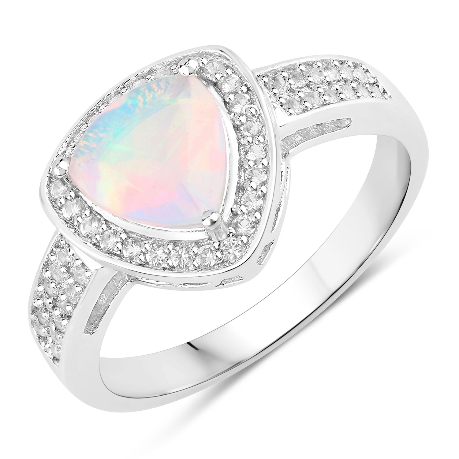 0.85 Carat Genuine Ethiopian Opal and Created White Sapphire .925 Sterling Silver Ring