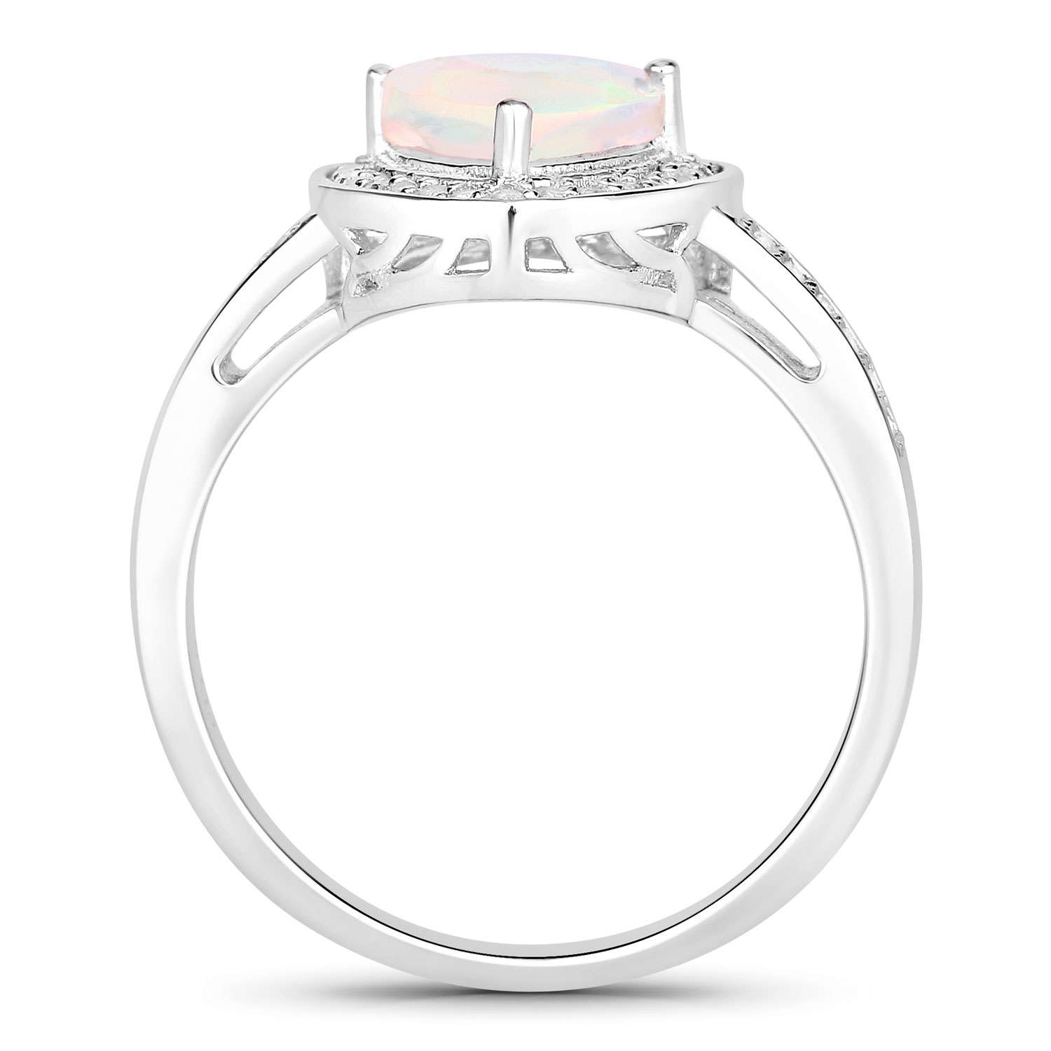 0.85 Carat Genuine Ethiopian Opal and Created White Sapphire .925 Sterling Silver Ring