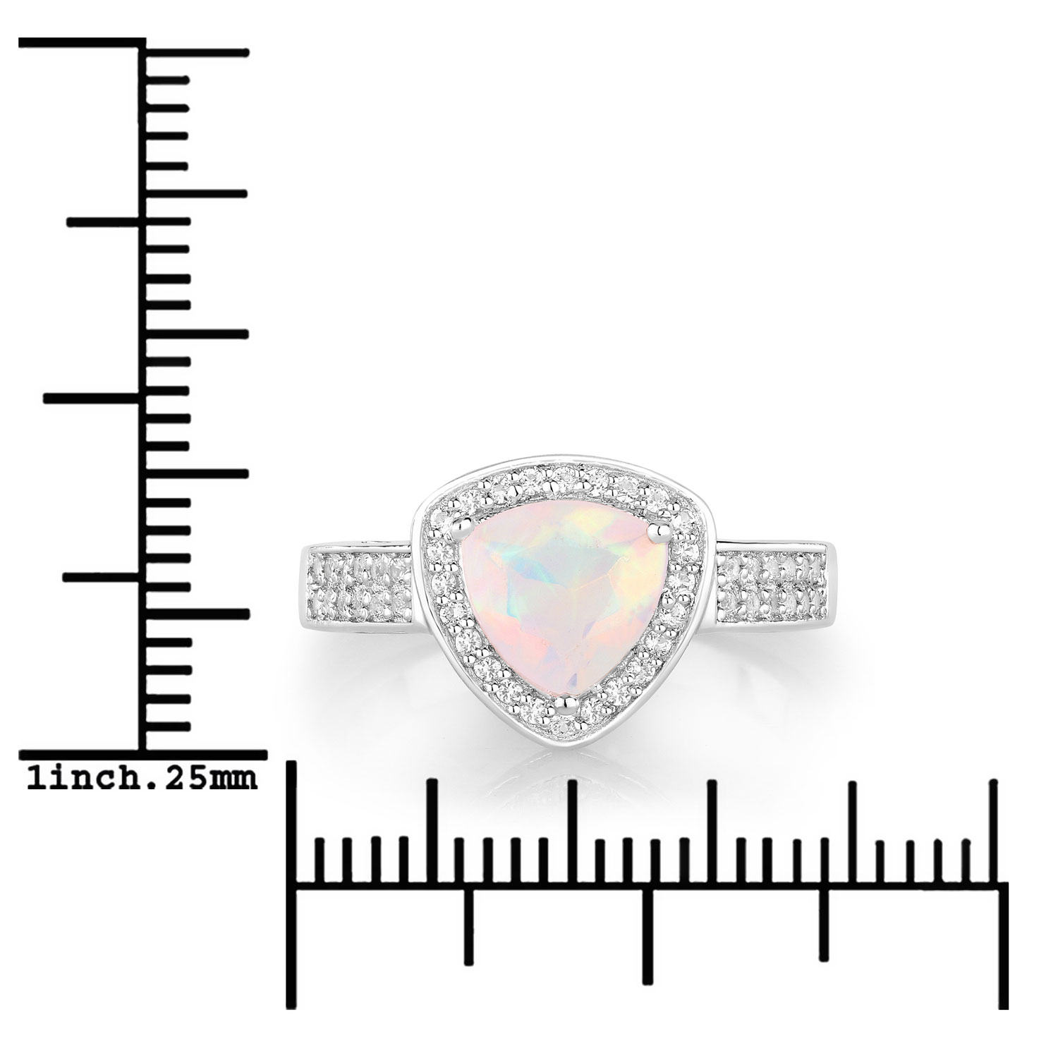 0.85 Carat Genuine Ethiopian Opal and Created White Sapphire .925 Sterling Silver Ring