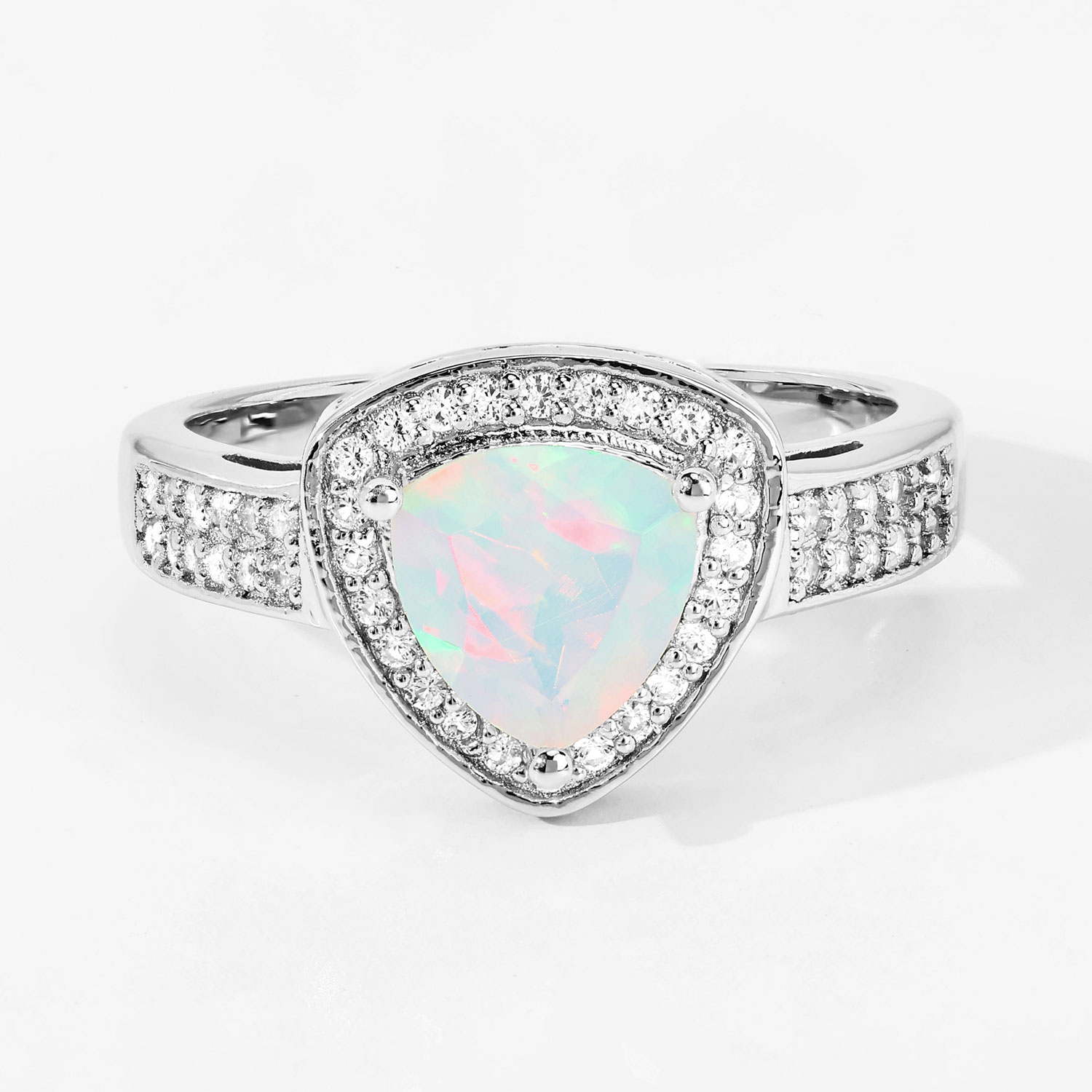 0.85 Carat Genuine Ethiopian Opal and Created White Sapphire .925 Sterling Silver Ring