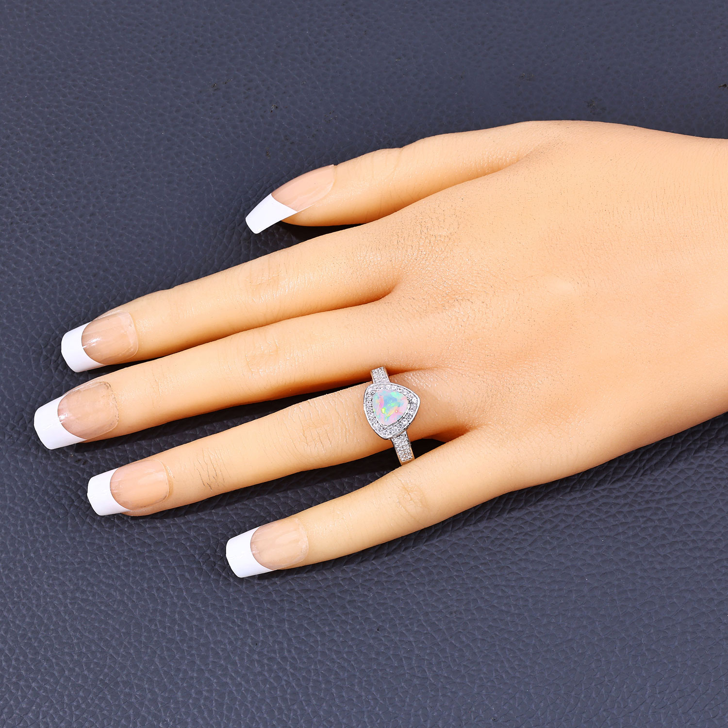 0.85 Carat Genuine Ethiopian Opal and Created White Sapphire .925 Sterling Silver Ring