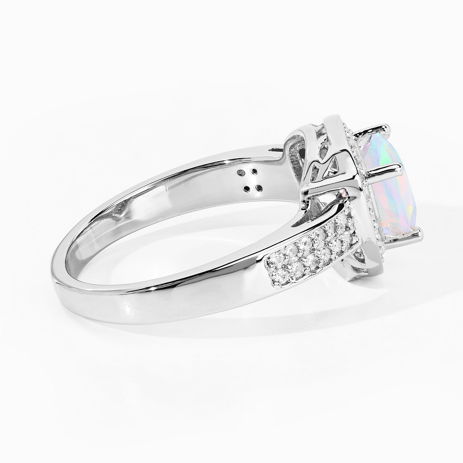 0.85 Carat Genuine Ethiopian Opal and Created White Sapphire .925 Sterling Silver Ring