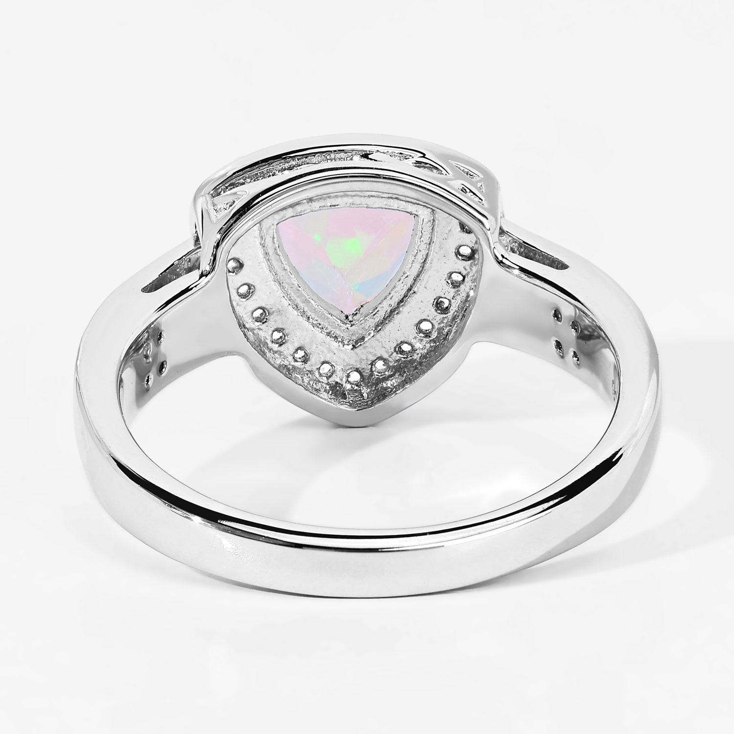 0.85 Carat Genuine Ethiopian Opal and Created White Sapphire .925 Sterling Silver Ring