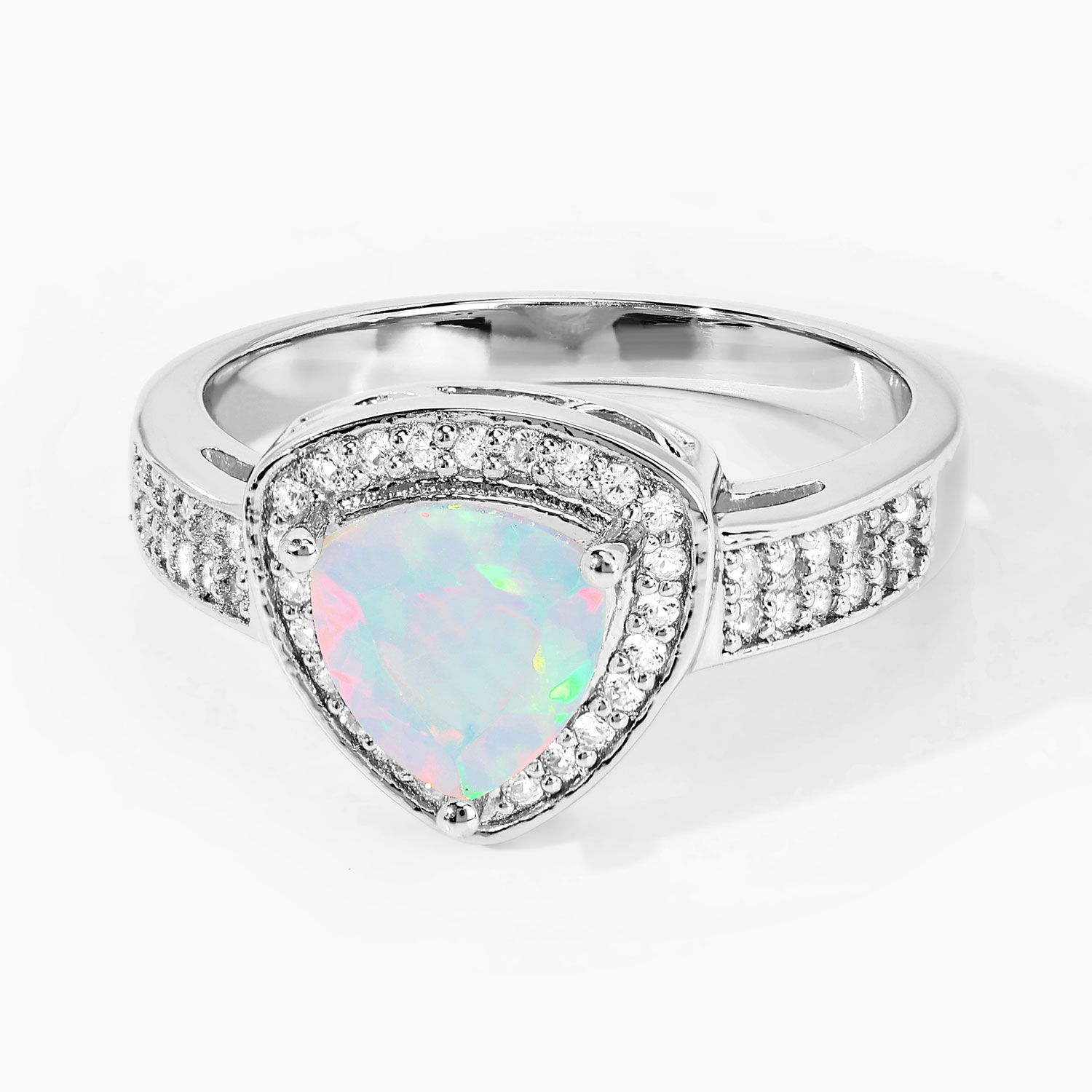 0.85 Carat Genuine Ethiopian Opal and Created White Sapphire .925 Sterling Silver Ring