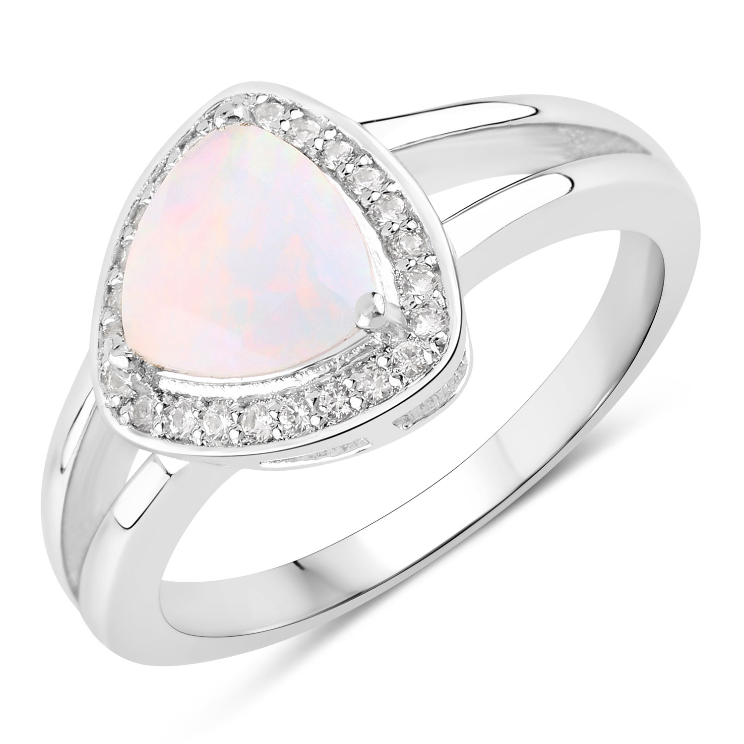 0.72 Carat Genuine Ethiopian Opal and Created White Sapphire .925 Sterling Silver Ring