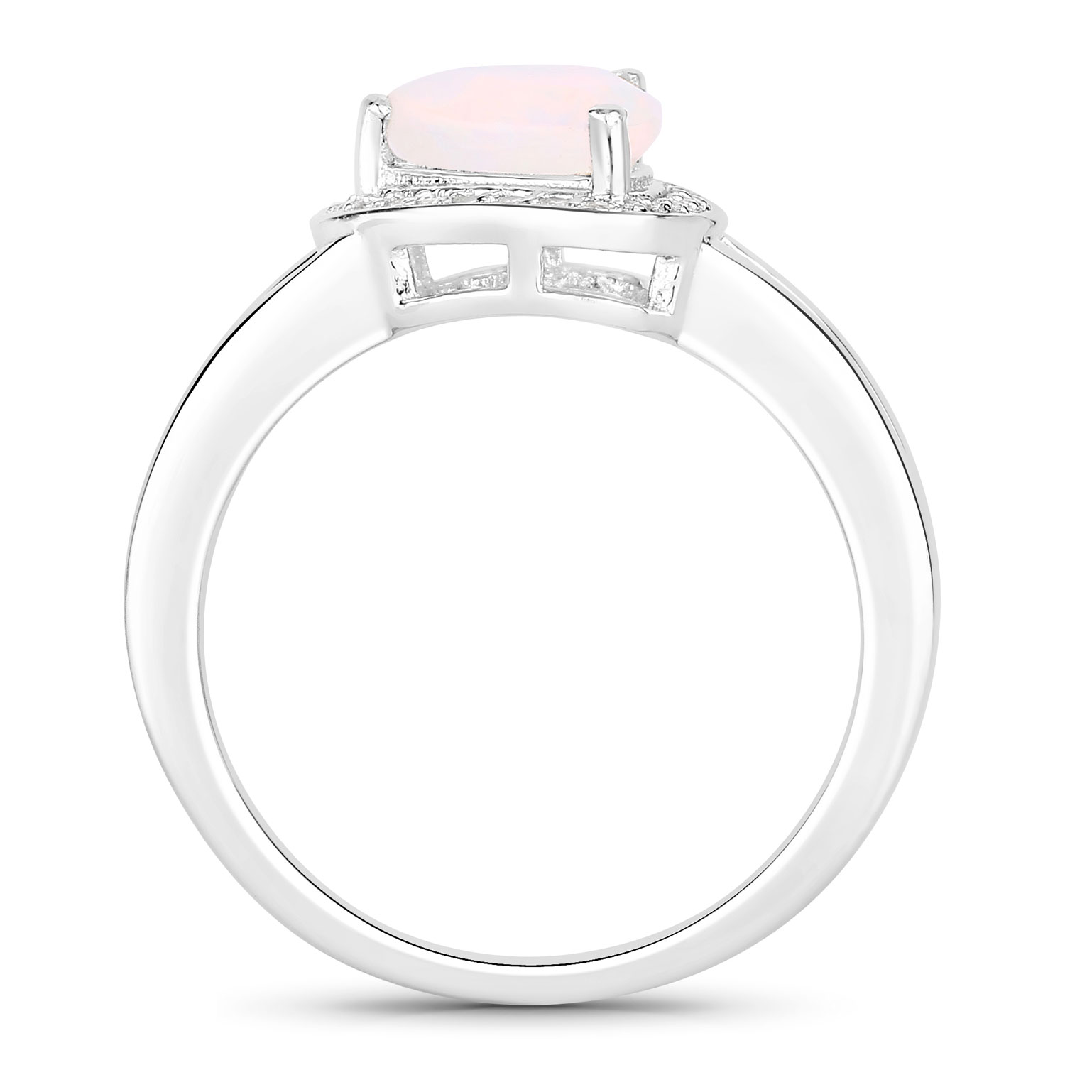 0.72 Carat Genuine Ethiopian Opal and Created White Sapphire .925 Sterling Silver Ring