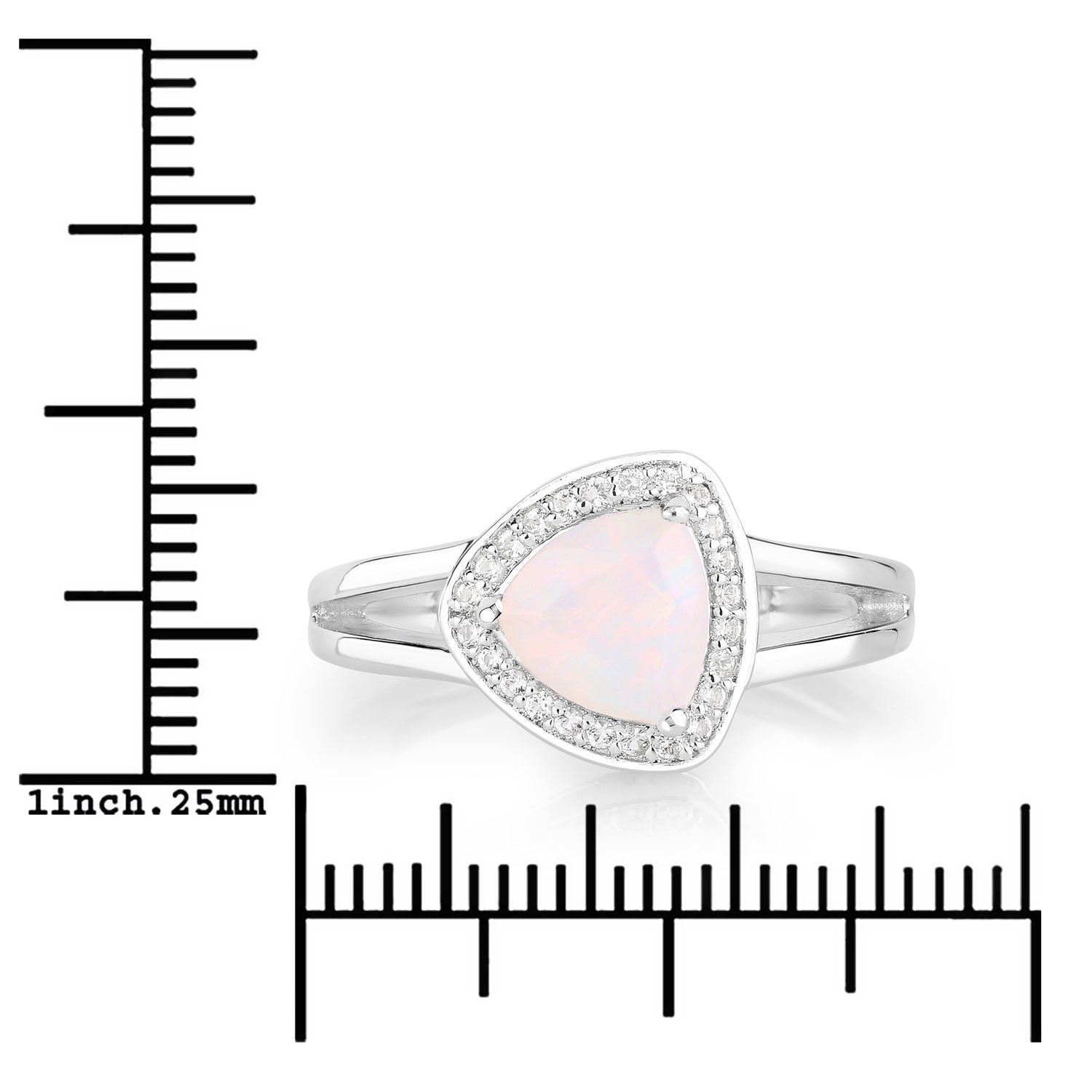 0.72 Carat Genuine Ethiopian Opal and Created White Sapphire .925 Sterling Silver Ring