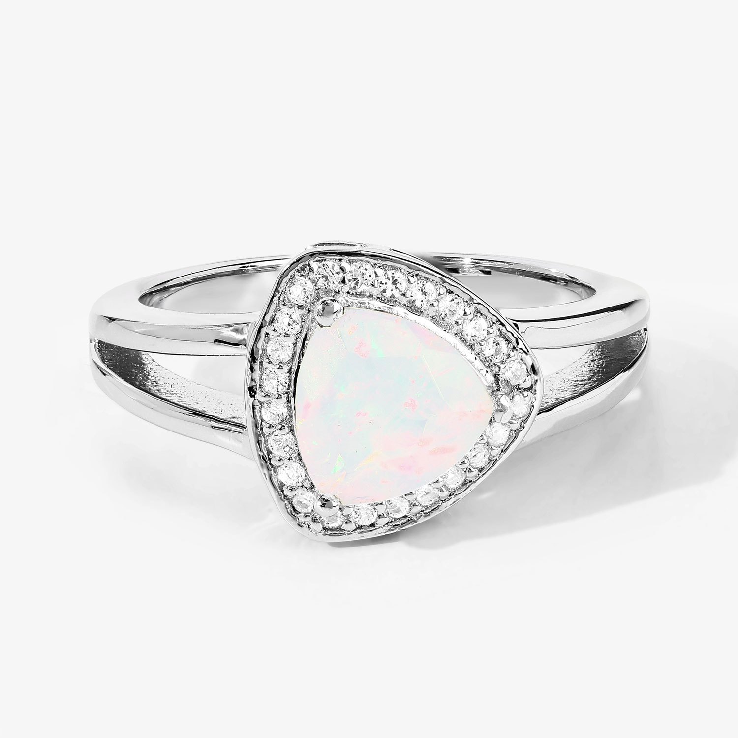 0.72 Carat Genuine Ethiopian Opal and Created White Sapphire .925 Sterling Silver Ring
