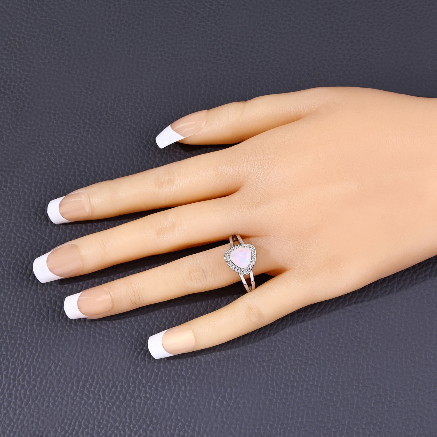 0.72 Carat Genuine Ethiopian Opal and Created White Sapphire .925 Sterling Silver Ring