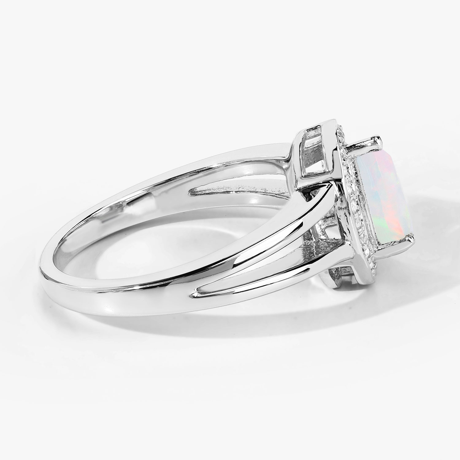 0.72 Carat Genuine Ethiopian Opal and Created White Sapphire .925 Sterling Silver Ring