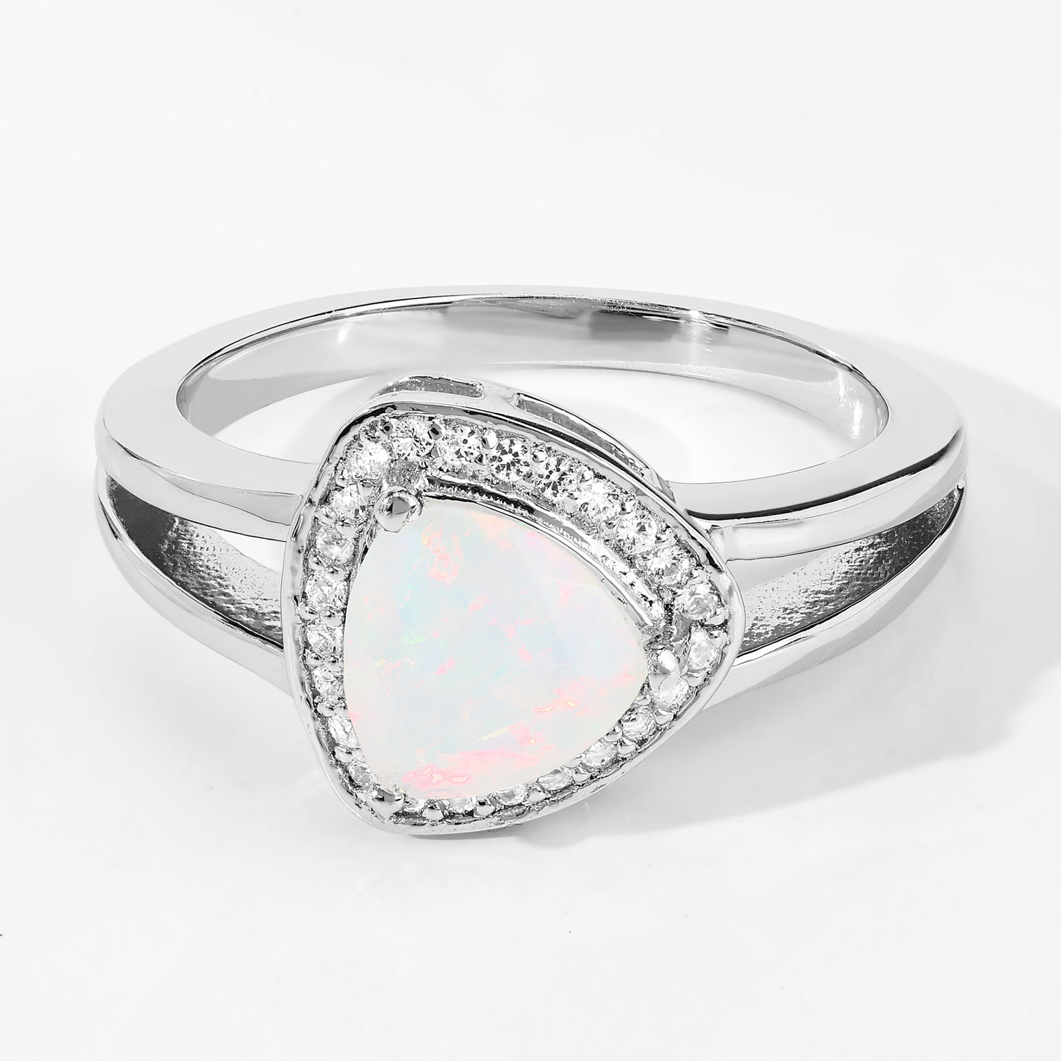 0.72 Carat Genuine Ethiopian Opal and Created White Sapphire .925 Sterling Silver Ring