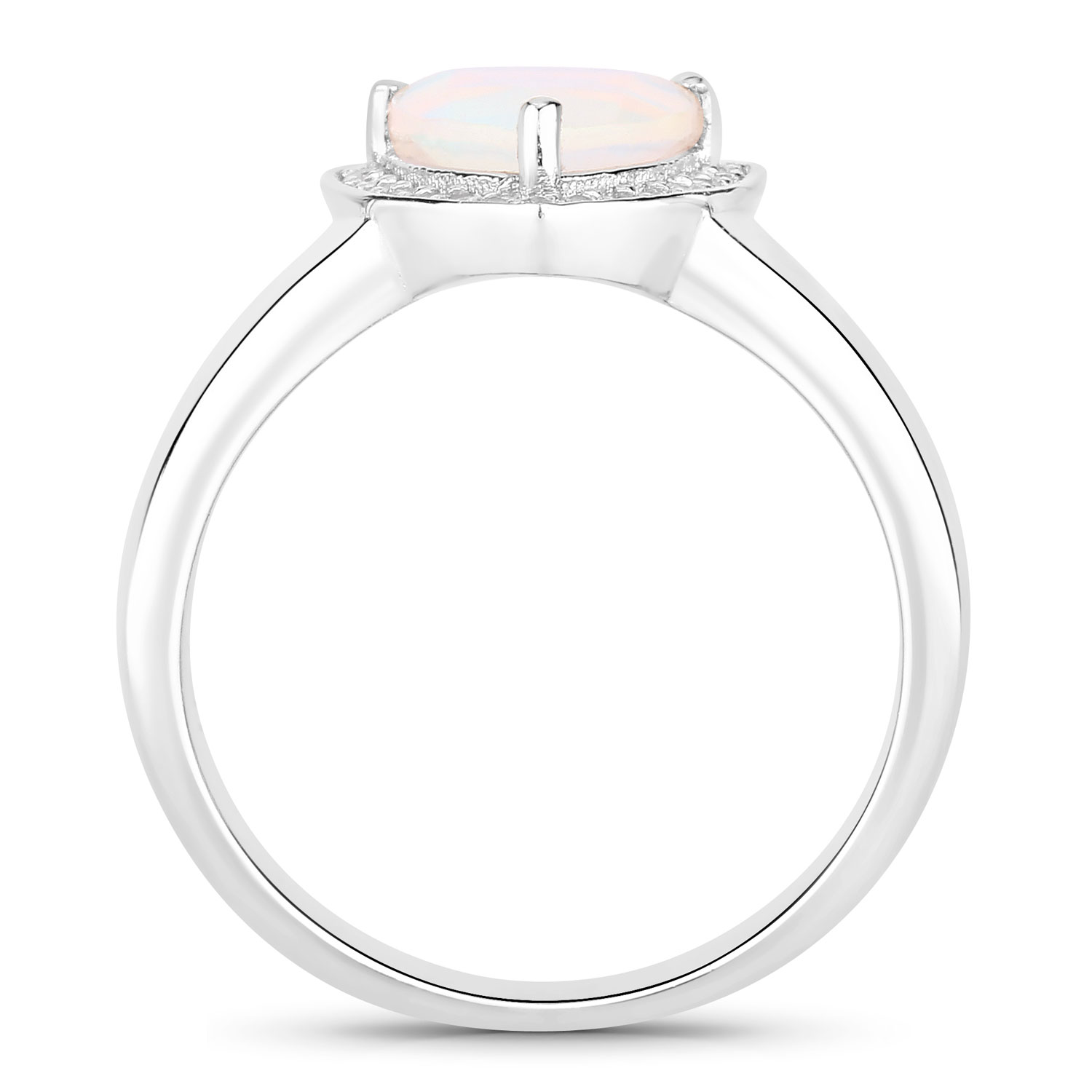 0.71 Carat Genuine Ethiopian Opal and Created White Sapphire .925 Sterling Silver Ring