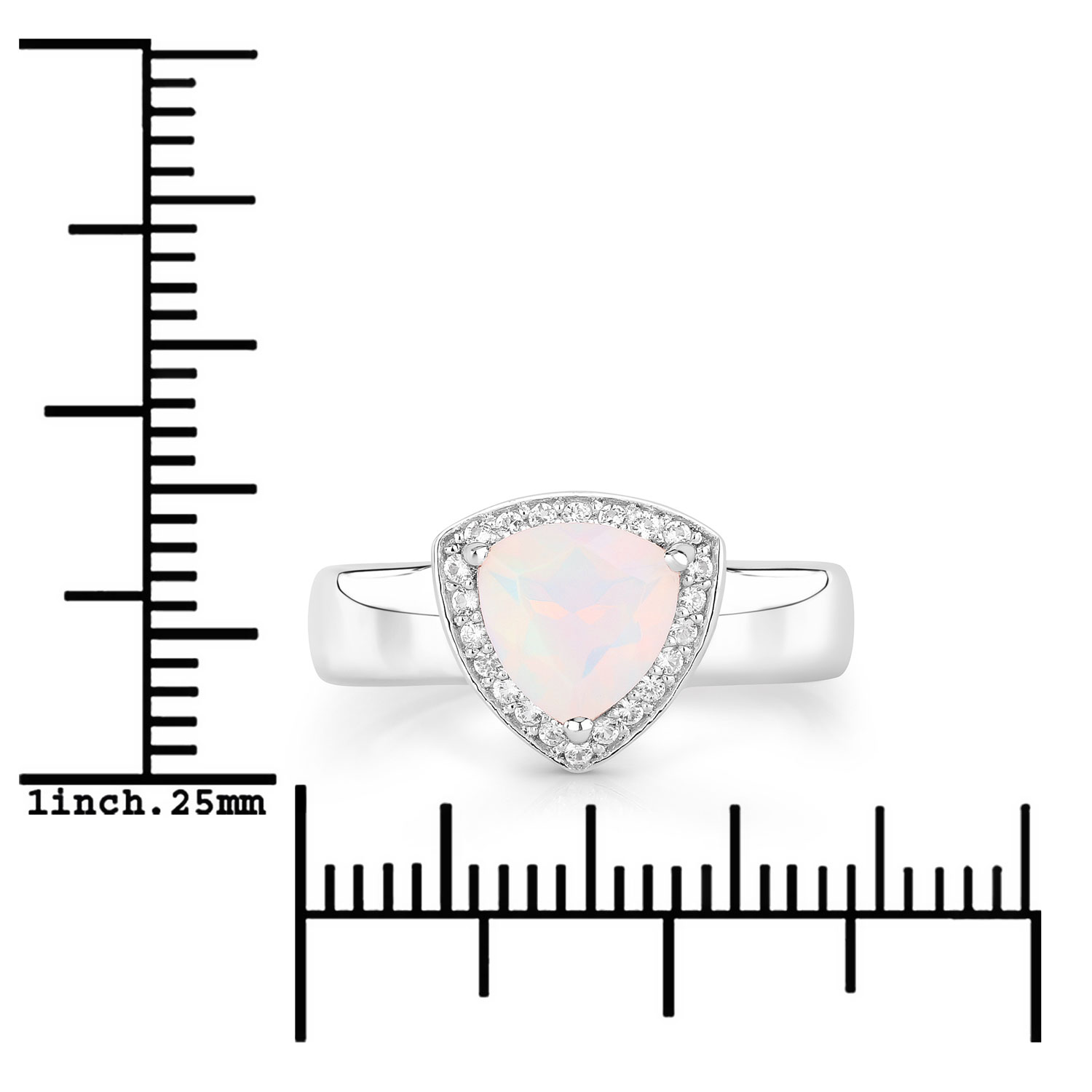0.71 Carat Genuine Ethiopian Opal and Created White Sapphire .925 Sterling Silver Ring