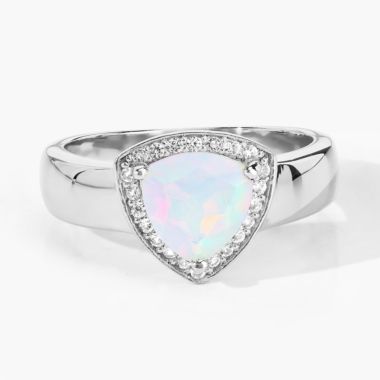 0.71 Carat Genuine Ethiopian Opal and Created White Sapphire .925 Sterling Silver Ring