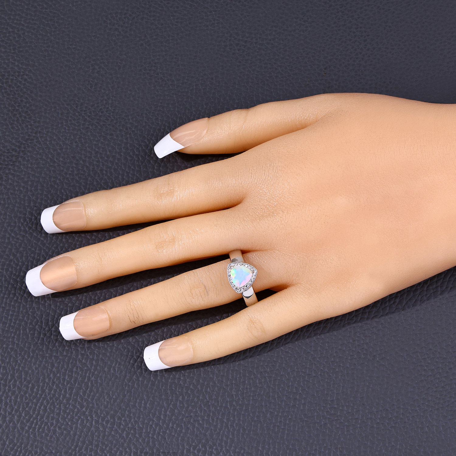 0.71 Carat Genuine Ethiopian Opal and Created White Sapphire .925 Sterling Silver Ring