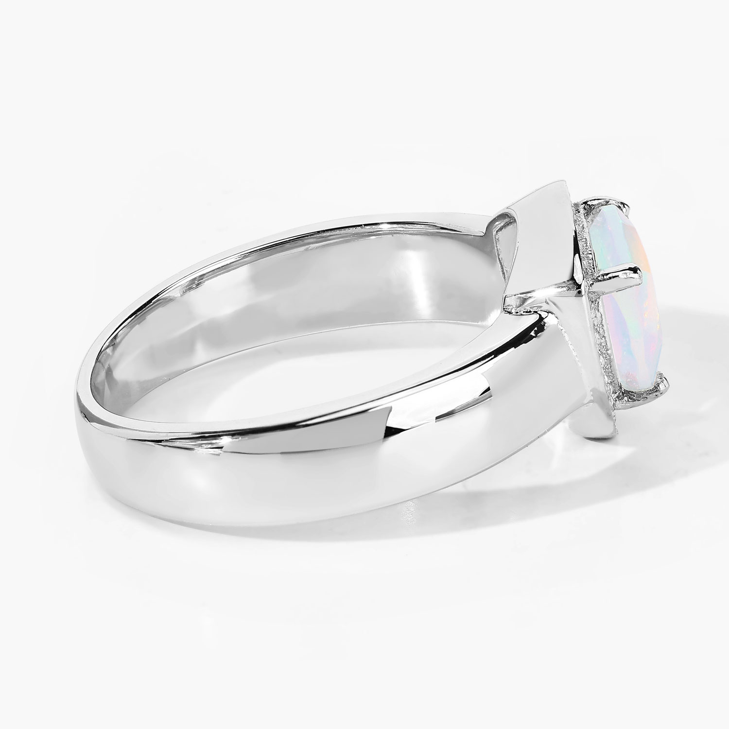 0.71 Carat Genuine Ethiopian Opal and Created White Sapphire .925 Sterling Silver Ring