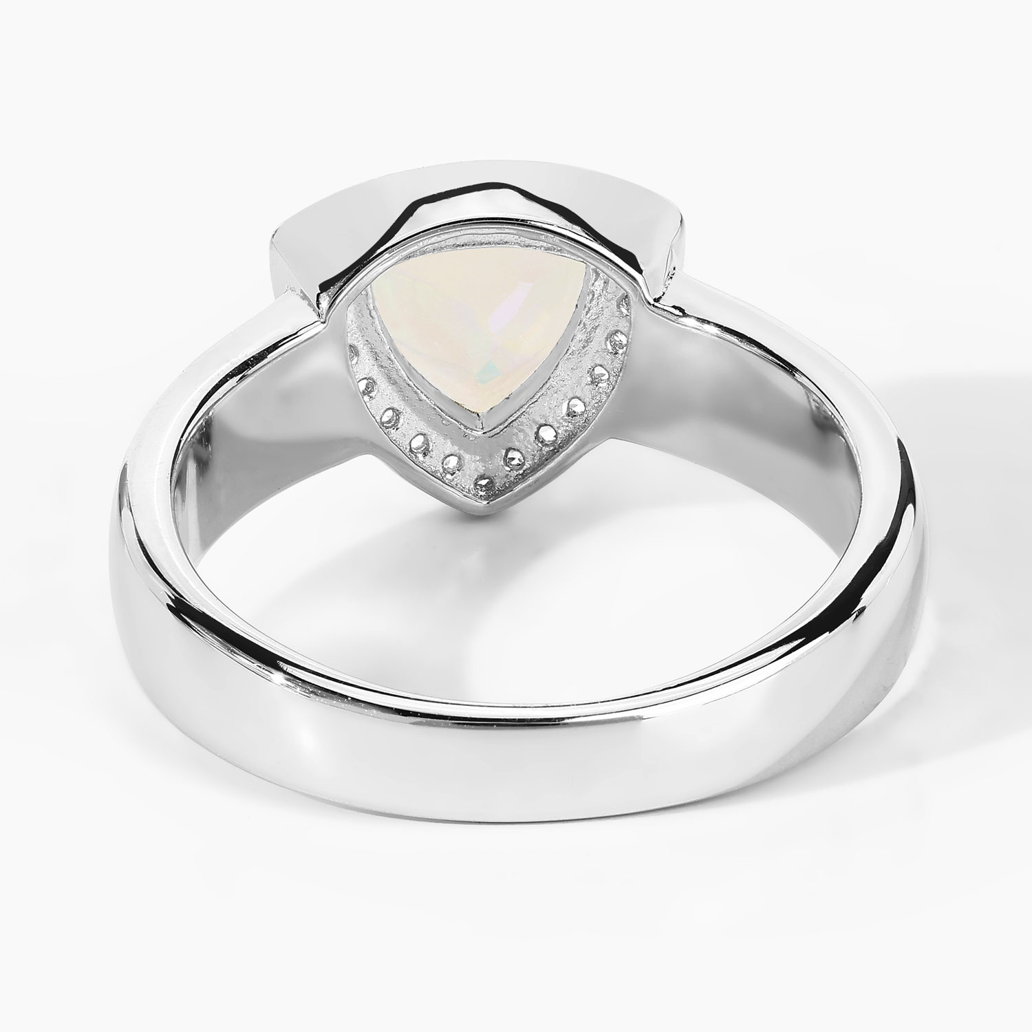 0.71 Carat Genuine Ethiopian Opal and Created White Sapphire .925 Sterling Silver Ring