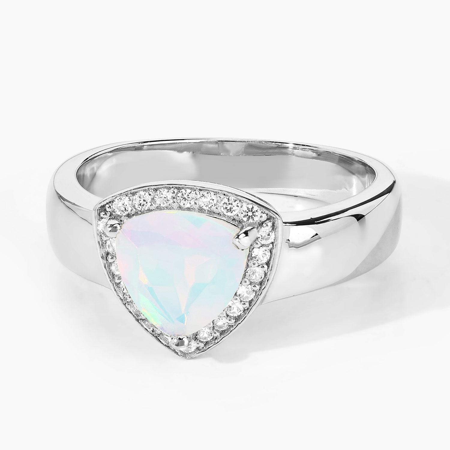 0.71 Carat Genuine Ethiopian Opal and Created White Sapphire .925 Sterling Silver Ring