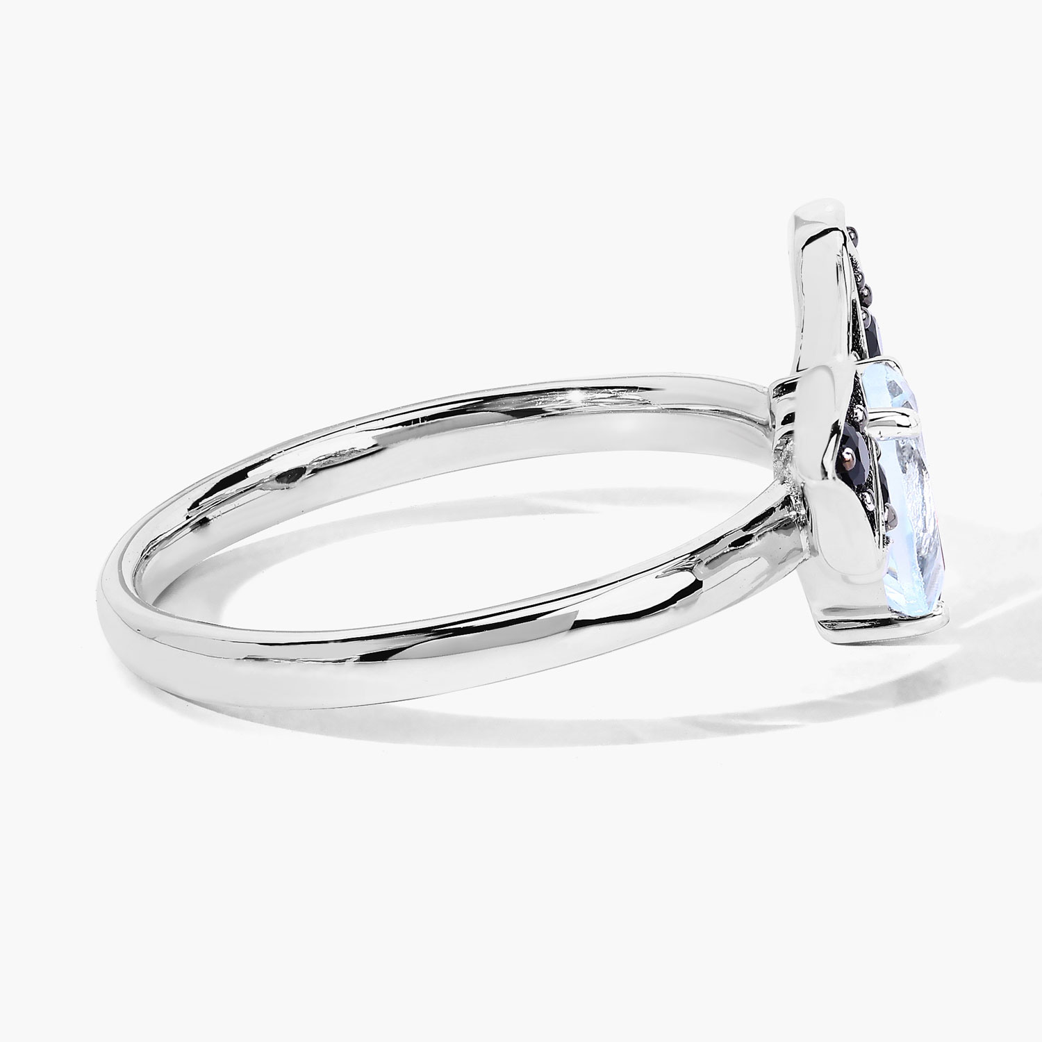 1.08 Carat Genuine Blue Topaz and Black Spinel .925 Sterling Silver Ring