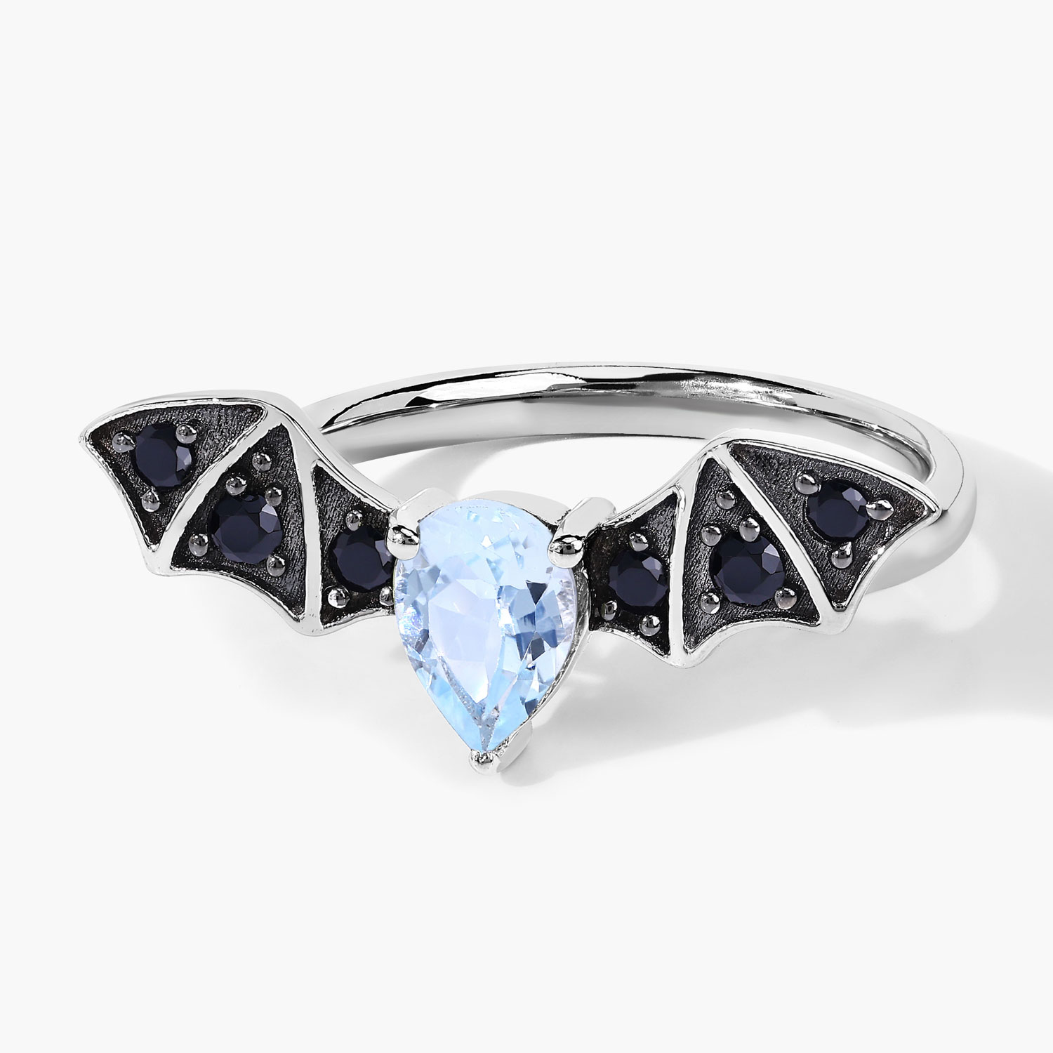 1.08 Carat Genuine Blue Topaz and Black Spinel .925 Sterling Silver Ring