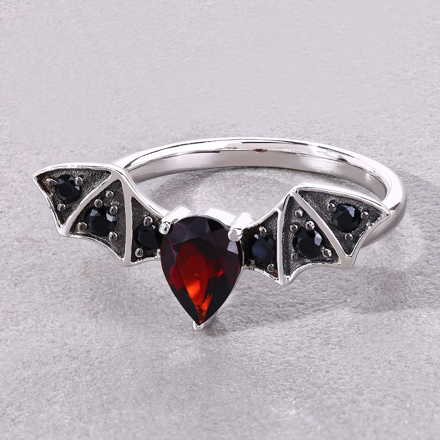 1.02 Carat Genuine Garnet and Black Spinel .925 Sterling Silver Ring
