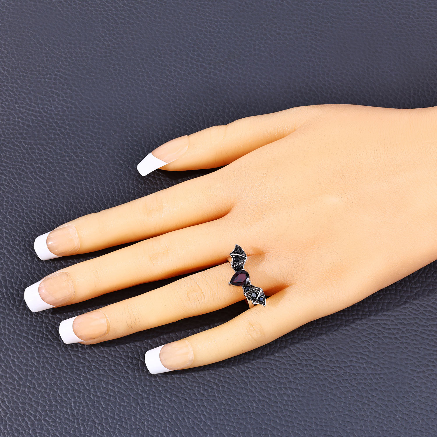 1.02 Carat Genuine Garnet and Black Spinel .925 Sterling Silver Ring