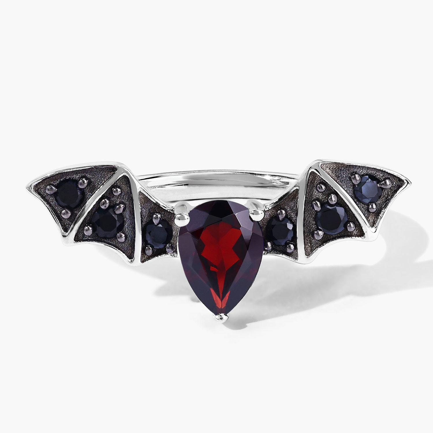 1.02 Carat Genuine Garnet and Black Spinel .925 Sterling Silver Ring