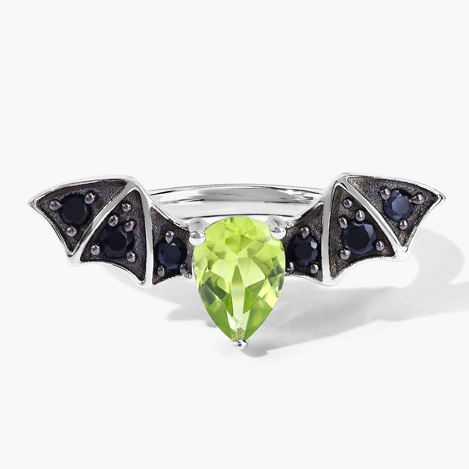 0.98 Carat Genuine Peridot and Black Spinel .925 Sterling Silver Ring