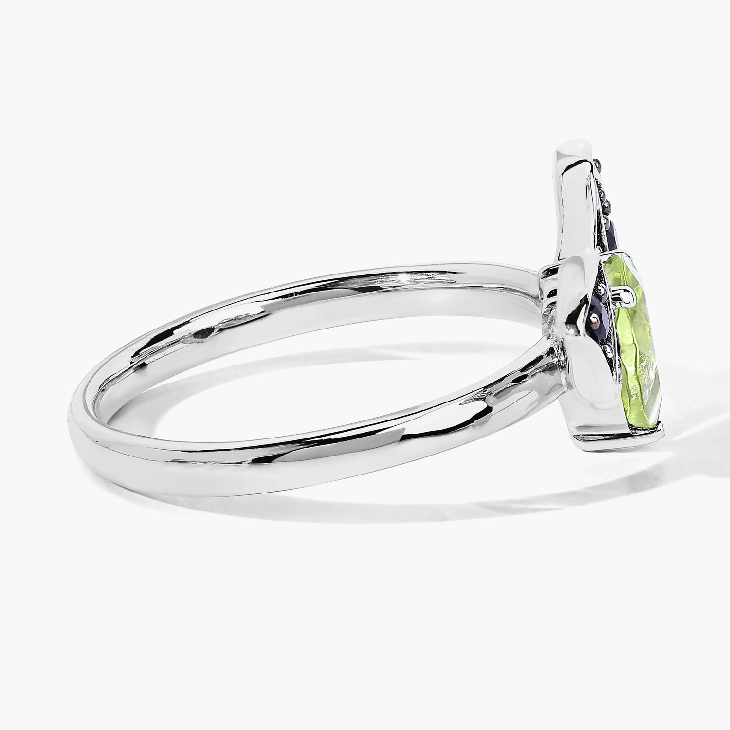 0.98 Carat Genuine Peridot and Black Spinel .925 Sterling Silver Ring
