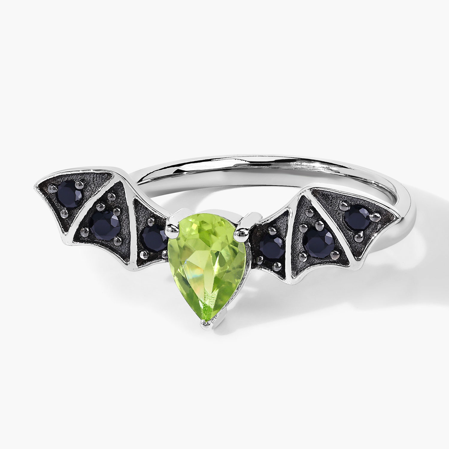 0.98 Carat Genuine Peridot and Black Spinel .925 Sterling Silver Ring