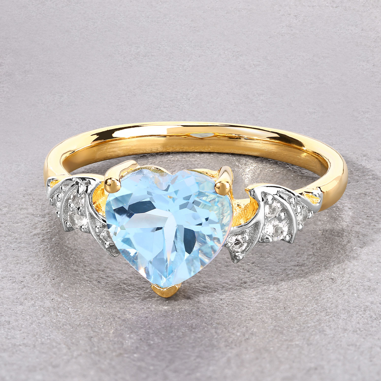 2.12 Carat Genuine Blue Topaz and White Topaz .925 Sterling Silver Ring