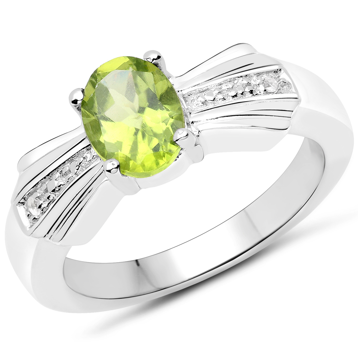 1.13 Carat Genuine Peridot and White Topaz .925 Sterling Silver Ring