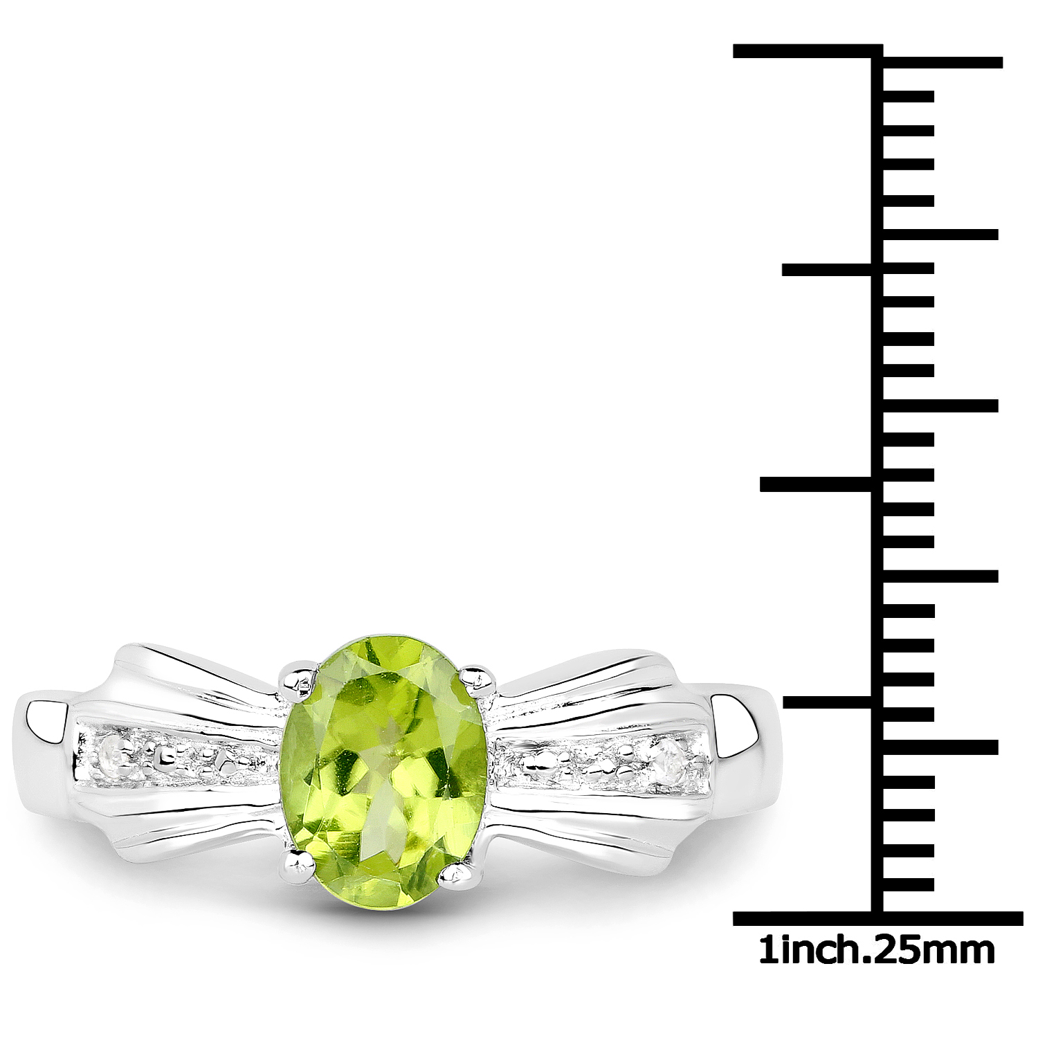 1.13 Carat Genuine Peridot and White Topaz .925 Sterling Silver Ring