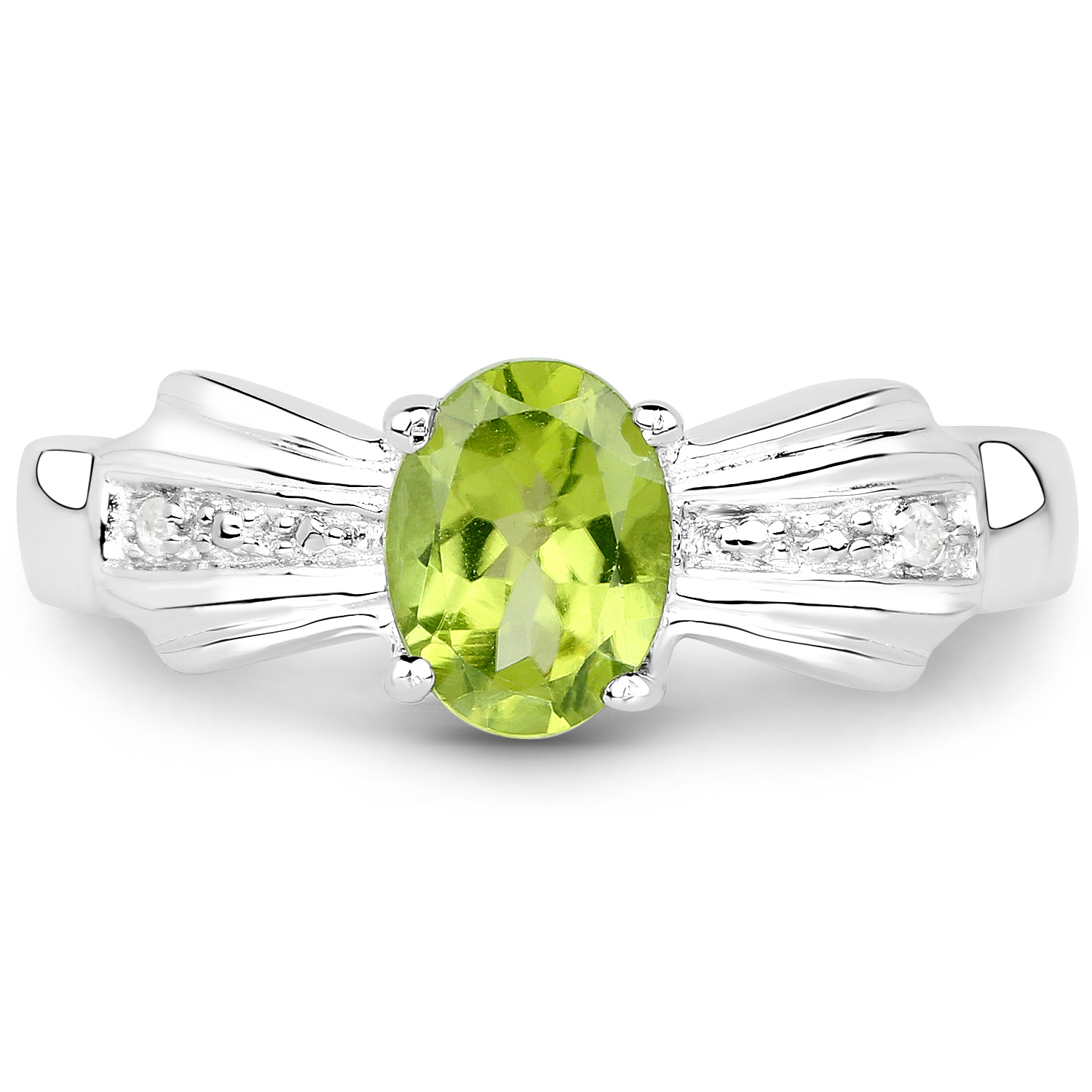 1.13 Carat Genuine Peridot and White Topaz .925 Sterling Silver Ring