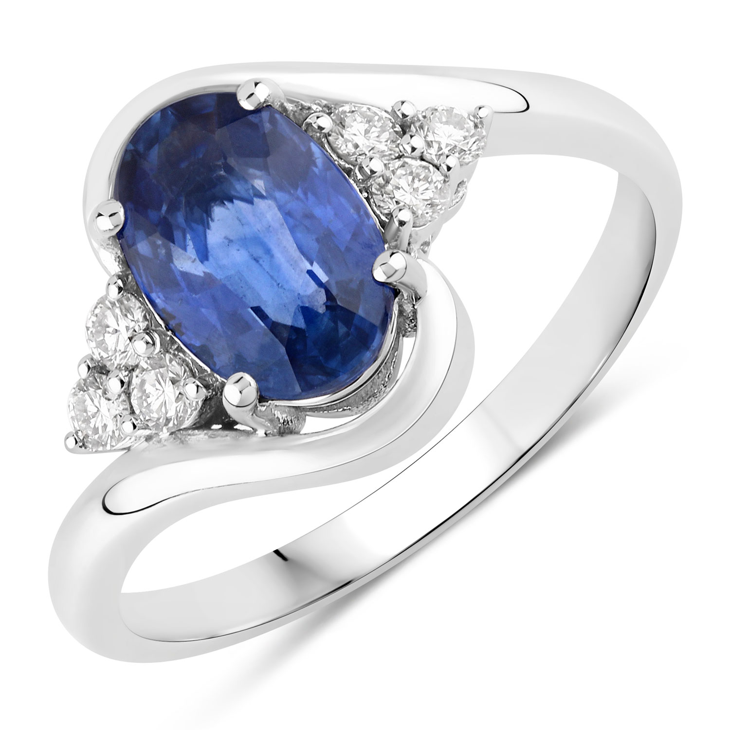 2.08 Carat Genuine Ceylon Blue Sapphire and White Diamond 18K White Gold Ring