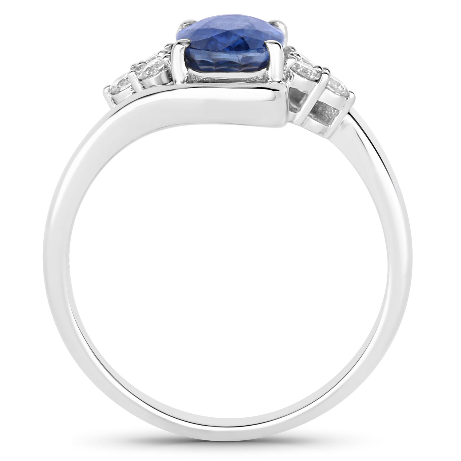 2.08 Carat Genuine Ceylon Blue Sapphire and White Diamond 18K White Gold Ring