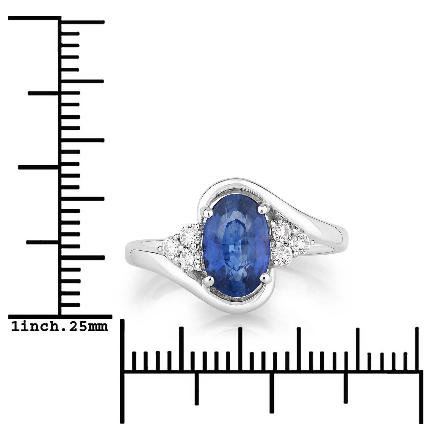 2.08 Carat Genuine Ceylon Blue Sapphire and White Diamond 18K White Gold Ring